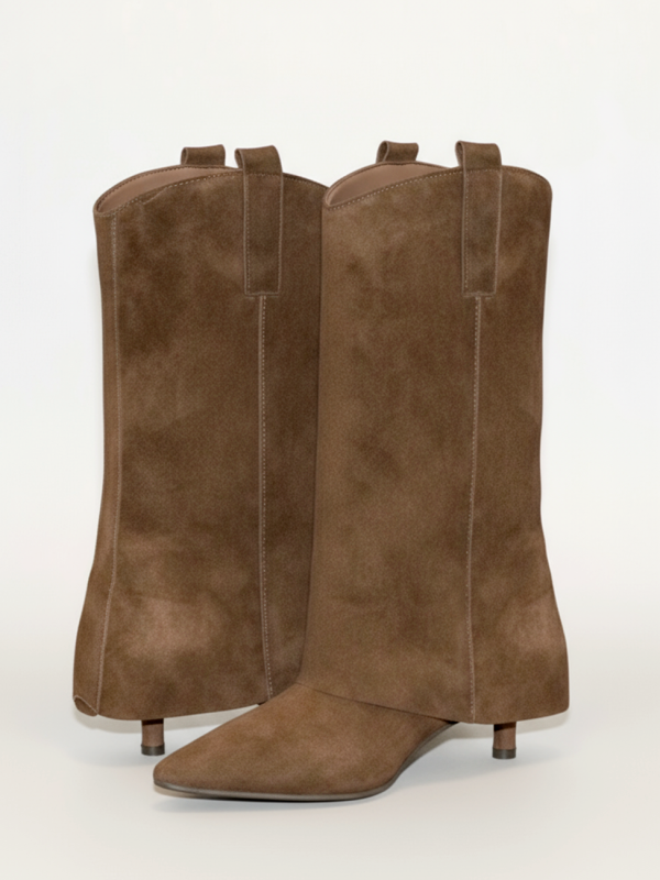 Tronchetto in camoscio nero con risvolto - Prodotto_10