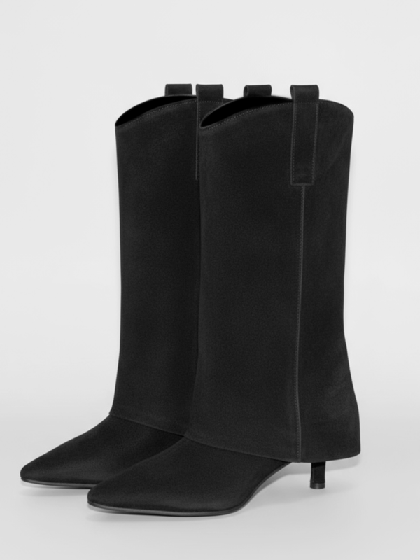 Tronchetto in camoscio nero con risvolto - Prodotto_10_1