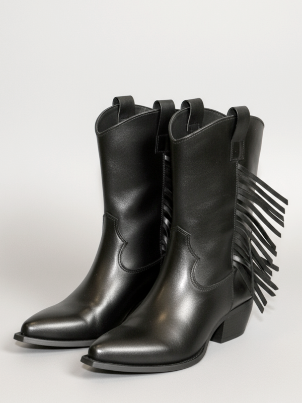 Tronchetto in vitello nero con frangia - Prodotto_7