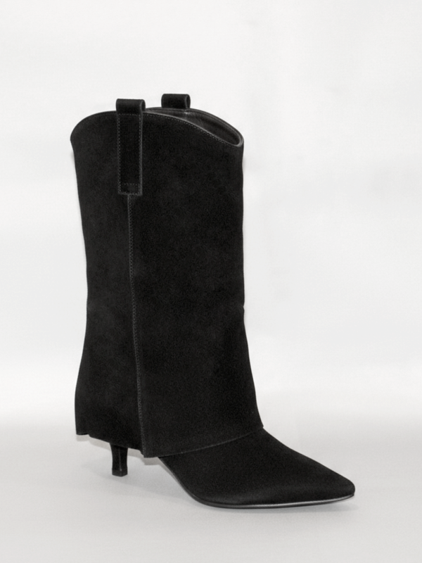 Tronchetto in camoscio nero con risvolto - Prodotto_10_1