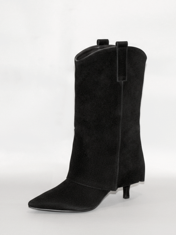 Tronchetto in camoscio nero con risvolto - Prodotto_10_1