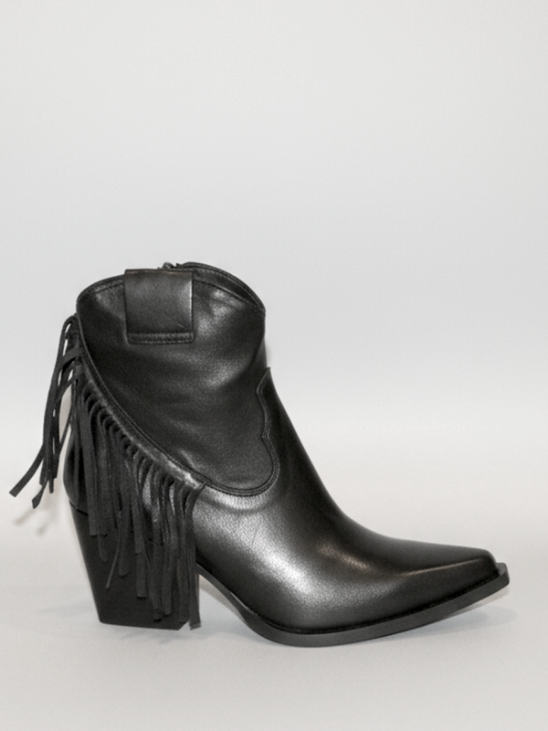 Tronchetto in vitello nero con zip e frange - Prodotto_4